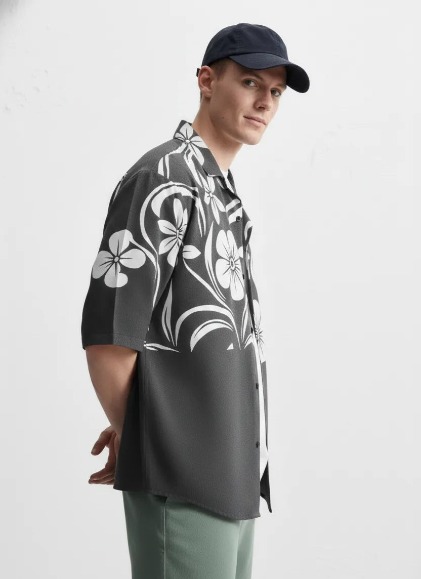 Black Flowers Button Shirt Point 42.8