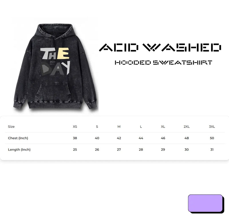 Size chart for Hooded Sweatshirt